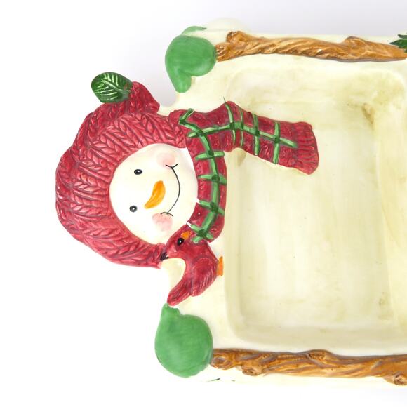 BICO Snowman Divided Serving Tray 16” Ceramic Christmas 3Section Holiday Platter - Picture 4 of 10